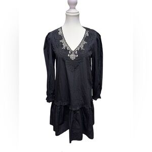 J.CREW BLACK V-NECK EYELET TRIM MINI DRESS